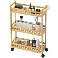 HOMCOM Carrinho de Cozinha Estreito de 3 Níveis com Rodas e Pega para Sala, Casa de Banho, Espaços Pequenos 55x20x75 cm Natural(m-11)