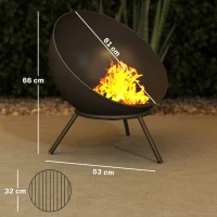 Outsunny Vuurkorf 60 x 53 x 66cm verstelbaar vuurplaats met vuurhaak koolstofrooster standaard zwart(m-3)