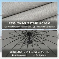 Outsunny Ombrellone Decentrato da Giardino 3x2.6 m a 18 Stecche con Base a Croce, Grigio(m-7)