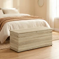 HOMCOM Coffre de rangement, banc de rangement avec couvercle rabattable et charnières de sécurité, 100 x 40 x 40 cm, naturel(m-2)