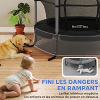 HOMCOM Trampoline Enfant Ø 1,63 × 1,9H m Filet de sécurité Porte zipée Couvre-Ressorts 6 poteaux rembourrés Inclus Noir(m-5)