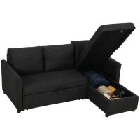 HOMCOM Eck-Schlafsofa, 3-Sitzer 192 cm mit seitenverstellbarer Ottomane, Verstecktem Stauraum, Anthrazitgrau(m-8)