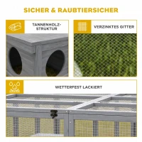 PawHut Freilaufgehege Kaninchenstall aus Holz mit 2 Türen Unterschlupfhaus für 2-4 Zwergkaninchen 180,4 x 150 x 48 cm Grau(m-6)