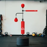 HOMCOM Sacco Boxe da Terra 4 in 1 con 2 Speedball, Barra Girevole e Sacco, Altezza Regolabile da 160-230cm, Rosso(m-9)