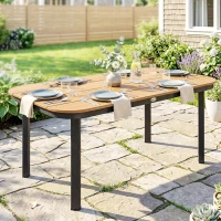 Outsunny Table de Jardin Rectangulaire pour 4-6 Personnes, Plateau en WPC à Lattes, Bords Arrondis, 155x88x72cm, Naturel(m-8)