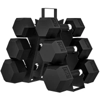 SPORTNOW Set Manubri 2x4kg 2x6kg 2x8kg con Supporto, Rivestimento in Gomma e Impugnatura Antiscivolo(m-1)