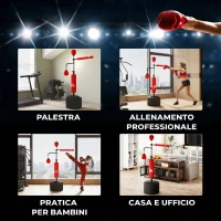 HOMCOM Sacco Boxe da Terra 4 in 1 con 2 Speedball, Barra Girevole e Sacco, Altezza Regolabile da 160-230cm, Rosso(m-7)