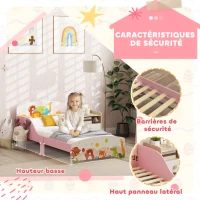 AIYAPLAY Lit Enfant 70x140 cm motif animal 140 x 70 cm avec sommier à lattes en bois design bas sécurisé rose(m-4)