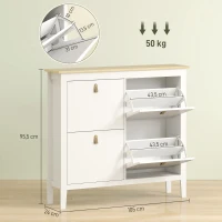 HOMCOM Meuble à chaussures 20 paires avec 4 tiroirs, portes rabattables, étagères amovibles et réglables, blanc(m-3)