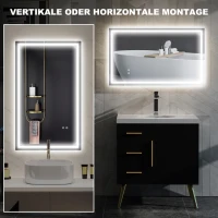HOMCOM LED-Badezimmerspiegel, einstellbare Helligkeit, Antibeschlag-Funktion, wasserfest(m-7)
