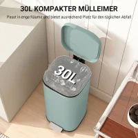 HOMCOM 30 l kosz na śmieci do kuchni na pedał z pokrywą, funkcja soft-close i blokada otwarcia do kuchni, domu(m-4)