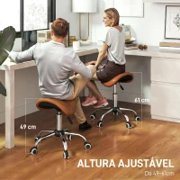 HOMCOM Banco Giratório com Rodas e Altura Ajustável para Estética, Dentista e Cabeleireiro – 52x53x49-61 cm, Castanho(m-4)