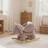 AIYAPLAY Schaukeltier, Elefant-Schaukel, interaktive Tiergeräusche, Holzrahmen, für Kinder 1,5-3 Jahre, 65 x 32 x 49 cm, Braun(m-10)