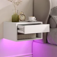 HOMCOM Nachttisch 2er-Set mit RGB-LED-Beleuchtung, schwebender Nachtschrank mit Schublade und offenem Fach, Weiß(m-9)