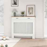 HOMCOM Copritermosifone a Doghe Antiribaltamento con Cassetto Portaoggetti, in Legno, 112x19x97 cm, Bianco(m-10)