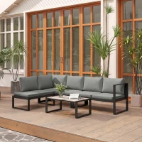 Outsunny Salon de Jardin Extérieur d'Angle 5 Personnes avec 2 Canapés, Chaise Sans Accoudoirs, Table Basse, Gris Foncé(m-2)