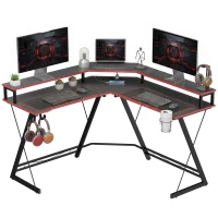 HOMCOM L-vormig computertafel met stopcontacten, 128 cm hoekbureau met monitorstandaard, hoofdtelefoonhaak & bekerhouder(m-14)