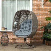 Outsunny Swivel Egg Chair with Cushions, Foldable Basket Seat and Metal Frame, Indoor Outdoor Lounge Chair for Balcony, Patio and Living Room, Grey(m-2)