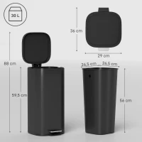 HOMCOM 30 L kosz na śmieci do kuchni, pedałowy z pokrywą, Soft-Close i funkcja utrzymania otwarcia, do kuchni i domu(m-3)