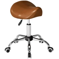 HOMCOM Banco Giratório com Rodas e Altura Ajustável para Estética, Dentista e Cabeleireiro – 52x53x49-61 cm, Castanho(m-11)