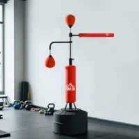 HOMCOM Sacco Boxe da Terra 4 in 1 con 2 Speedball, Barra Girevole e Sacco, Altezza Regolabile da 160-230cm, Rosso(m-8)