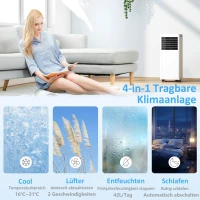 HOMCOM Tragbares Klimagerät 9000 BTU, 4-in-1 mit Kühlung, Entfeuchter, Ventilator, Schlafmodus(m-5)