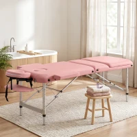 HOMCOM Marquesa de Massagem Dobrável em Alumínio com Altura Ajustável, Apoio de Cabeça e Estrutura Estável, Rosa(m-9)