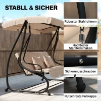 Outsunny Schommelbank, 3-zits Hollywoodschommel, Tuinschommel met Drankhouders, Staal, 200 x 120 x 164 cm, Bruin(m-6)