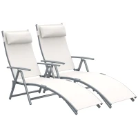 Outsunny Set de 2 Tumbonas de Jardín Plegables con Respaldo Ajustable Almohada y Reposabrazos 137x63,5x100,5 cm Beige(m-11)