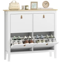HOMCOM Meuble à chaussures 20 paires avec 4 tiroirs, portes rabattables, étagères amovibles et réglables, blanc(m-12)