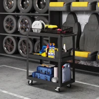 HOMCOM Cărucior pentru Scule cu 3 Rafturi cu Margini Înalte, 70,5x35x82,5 cm, Negru(m-9)