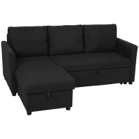 HOMCOM Eck-Schlafsofa, 3-Sitzer 192 cm mit seitenverstellbarer Ottomane, Verstecktem Stauraum, Anthrazitgrau(m-1)