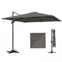 Outsunny Ombrellone a Sbalzo Inclinabile 3x3 m con Base a Croce e Manovella, in Poliestere Grigio Scuro(m-11)