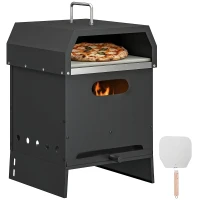 Outsunny 3-in-1 Outdoor Pizzaofen Holzbefeuert Pizza Ofen 2 Ebene Backofen mit Pizzastein Griffen Pizzaschaufel(m-12)