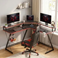 HOMCOM L-vormig computertafel met stopcontacten, 128 cm hoekbureau met monitorstandaard, hoofdtelefoonhaak & bekerhouder(m-2)