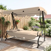 Outsunny Balancelle de jardin 3 places convertible toit inclinaison réglable 2 tablettes 2 x 1,2 x 1,64 m acier sable(m-14)