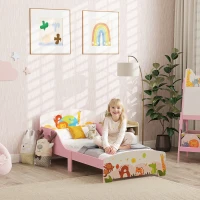 AIYAPLAY Lit Enfant 70x140 cm motif animal 140 x 70 cm avec sommier à lattes en bois design bas sécurisé rose(m-2)