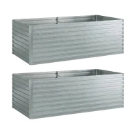 Outsunny Set aus 2 verzinkten Hochbeeten, 180 x 90 x 60 cm Metall-Hochbeete mit sicherer Kante, Silber(m-1)