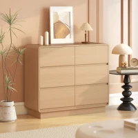 HOMCOM 100 cm Sideboard, Buffetschrank mit 6 Schubladen, Kommode für Küche, Wohnzimmer, Esszimmer, Naturholz(m-10)