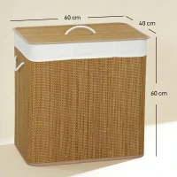 HOMCOM 3 Section Laundry Basket with Lid, 144L Bamboo Laundry Hamper with Handles, Removable and Washable Liner, Brown(m-3)