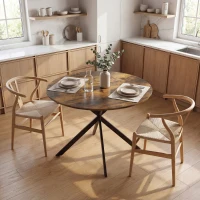 HOMCOM Ronde eettafel voor 4 personen, keukentafel in industrieel design met stalen poten, voor eetkamer, keuken, Rustiek-Bruin(m-8)