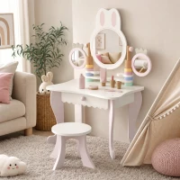 AIYAPLAY Coiffeuse enfants avec tabouret, 3 miroirs et 5 accessoires, poste de maquillage pour fille avec tiroir, 3+ ans, rose(m-5)