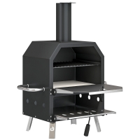 Outsunny Outdoor Pizzaofen Holzbefeuerter Pizza Ofen Edelstahl 2 Ebene Backofen mit 1cm dick Pizzastein Klappbein