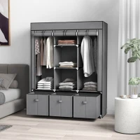HOMCOM Foldable Wardrobe with 2 Hanging Rails, Fabric Wardrobe with 5 Shelves and 3 Fabric Drawers, 125 x 43 x 162.5cm, Dark Grey(m-11)