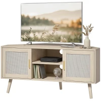HOMCOM Mueble TV de Esquina 115 cm Mueble para Televisor de hasta 165,1 cm 2 Puertas de Ratán 2 Compartimentos Roble(m-11)