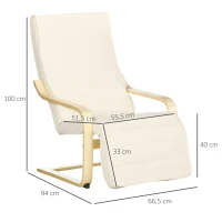 HOMCOM Poltrona Relax con Poggiapiedi a 5 Livelli e Poggiatesta, Legno di Betulla e Tessuto, 66,5x94x100 cm, Crema(m-3)