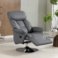 HOMCOM Poltrona Relax Girevole Reclinabile 130° con Poggiapiedi, Braccioli Svasati, in Finta Pelle, Grigio(m-10)