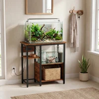 PawHut Fish Tank Stand with Power Outlets Aquarium Stand with Cabinet 20-29 Gallon Tanks Tiger Wood Grain(m-2)