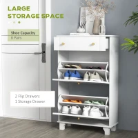 HOMCOM Scarpiera Salvaspazio Slim con 2 Ante a Ribalta, Scarpiera Ingresso con Ripiani Regolabili, Cassetto, Base Rialzata, Bianco(m-4)