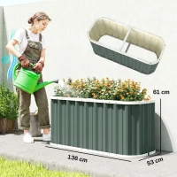 Outsunny Verhoogd Plantenbed Metalen 136 x 53 x 61 cm Diep Tuinbak met Beschermranden Plantenetiketten Handschoenen Open Bodem(m-3)